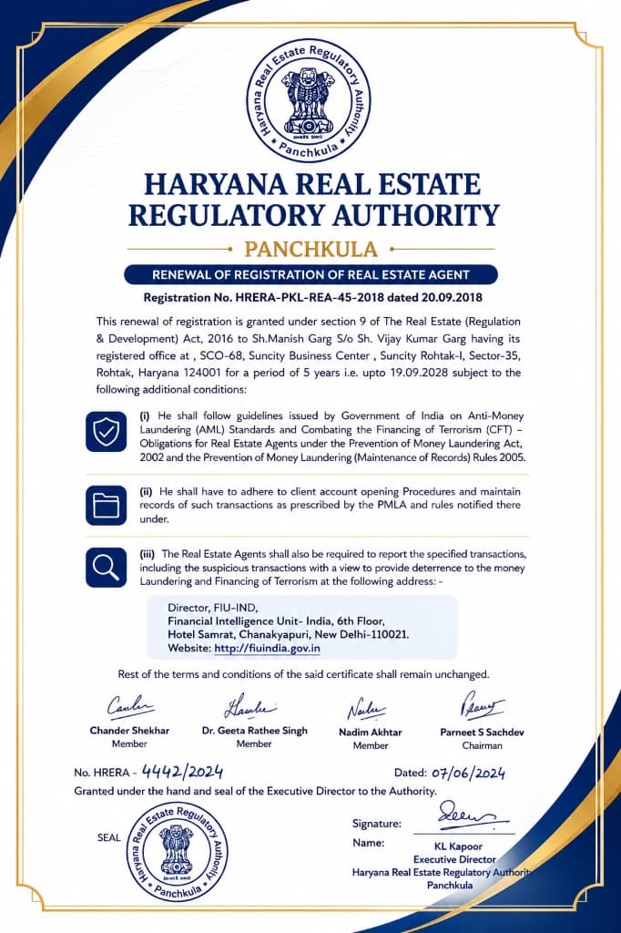 RERA Certificate — M R Estates, Haryana Real Estate Regulatory Authority